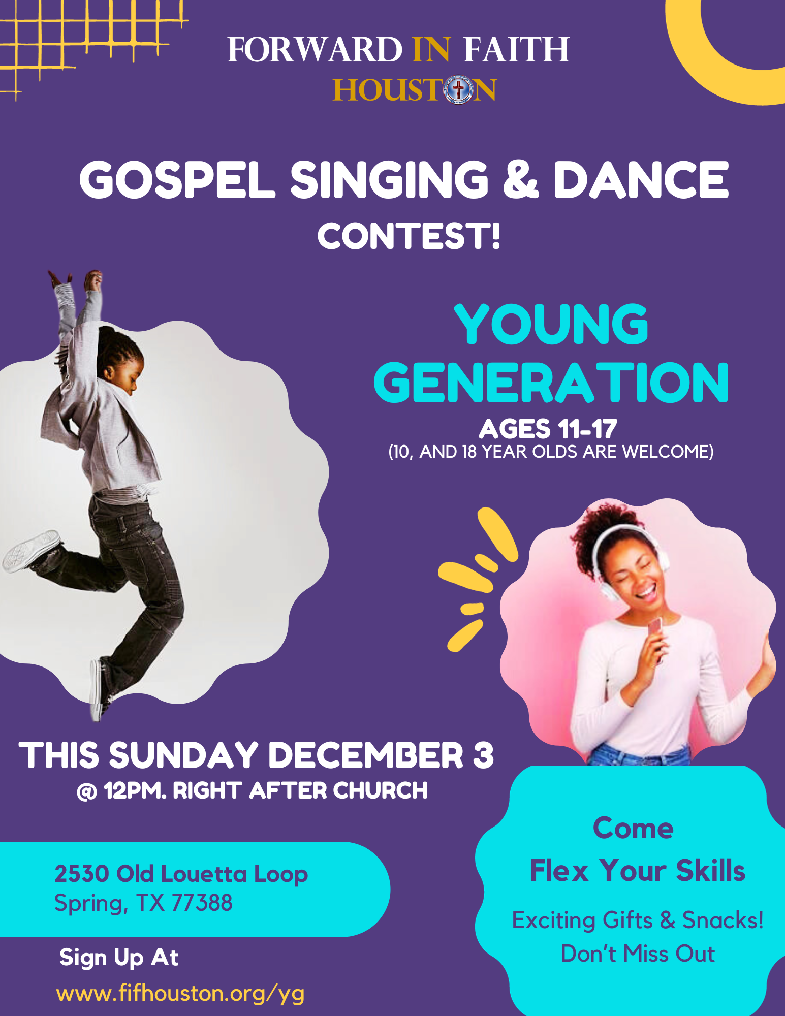 Forward in Faith Houston. Young Generation Gospel Singing and Dance Contest. December 3, 2023 at 11:45am